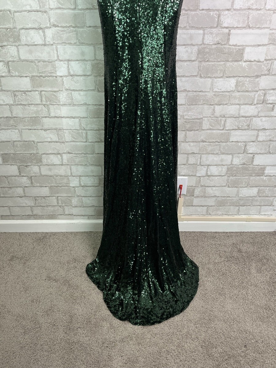 NWT Alamour Silicya Emerald Green Sequin Off-The-Shoulder Full Length Gown  | eBay