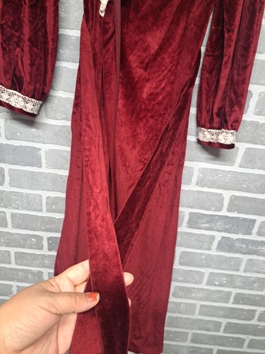 Deena Vintage 80s Womens Red Velvet Lace Neck Balloon Sleeve Robe Size Small - Picture 6 of 18