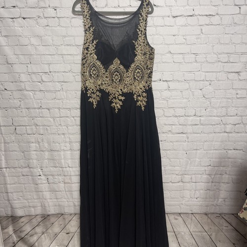 DANCING QUEEN Long Prom Dress Black Tulle & Gold Embellishment Size XXXL Wedding - Picture 6 of 7