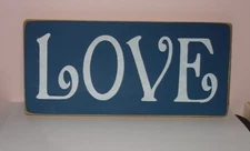 Jones Rustic Sign Co. Blue “LOVE" Carved Wood Sign Decor 5.5” x 12” New