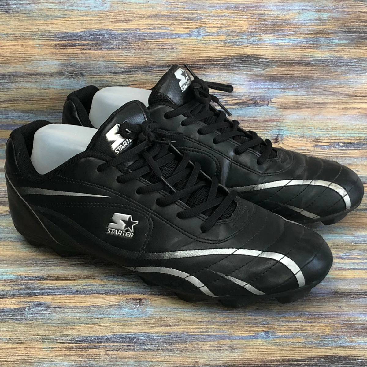 Starter Size 11 Baseball Cleats Sport Shoes Mens Lase Up Black Silver