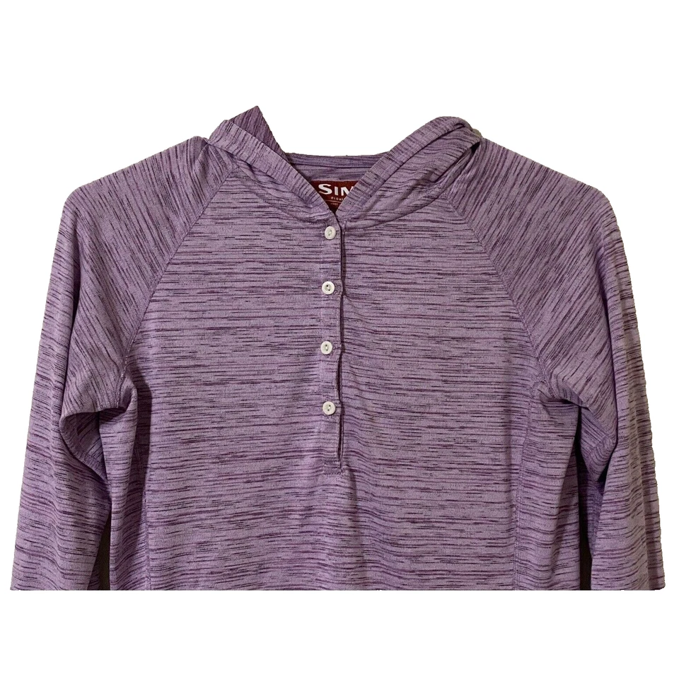 Camisa de pesca Simms para mujer pequeña manga larga 1/4 botón con capucha rosa jaspeado Foto 2 de 4
