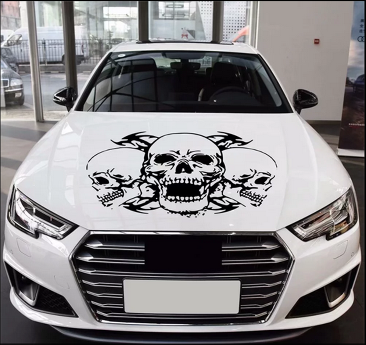 Car Stickers Hood Bonnet Decal Trim Triple Skull Graphics Waterproof Decoration