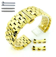 Metal Steel 5 Beads Gold Tone Quick Release and Curved End Watch Band #7063