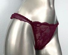 Victoria's Secret Thong Panty Very Berry Butterfly  Dot Lace Ruffle Strap M L