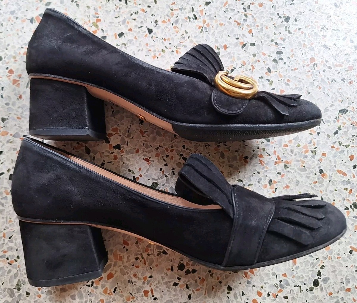 Gucci Marmont Fringe Suede GG Logo Kiltie Loafers Pumps in