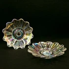Vintage Federal Glass Iridescent Candle Holders Set Of 2 Flower Shaped Taper