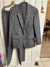 Brookcraft 90s Mens 2 Button Pure Wool Suit Jacket 40L Pencil Gray Pants 32x32