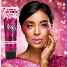 Hot Pink Face Glitters Body Gel Sequins Eyeshadow Chunky Glitter Face Hair