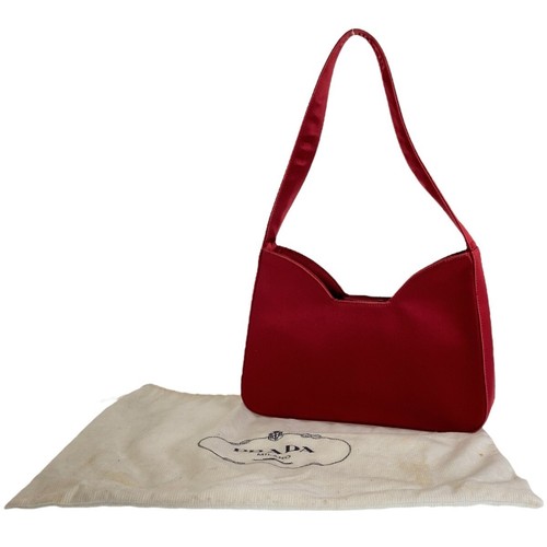 PRADA Triangle with logo Shoulder Bag Red SilverHardware Satin - 第 10/10 張圖片