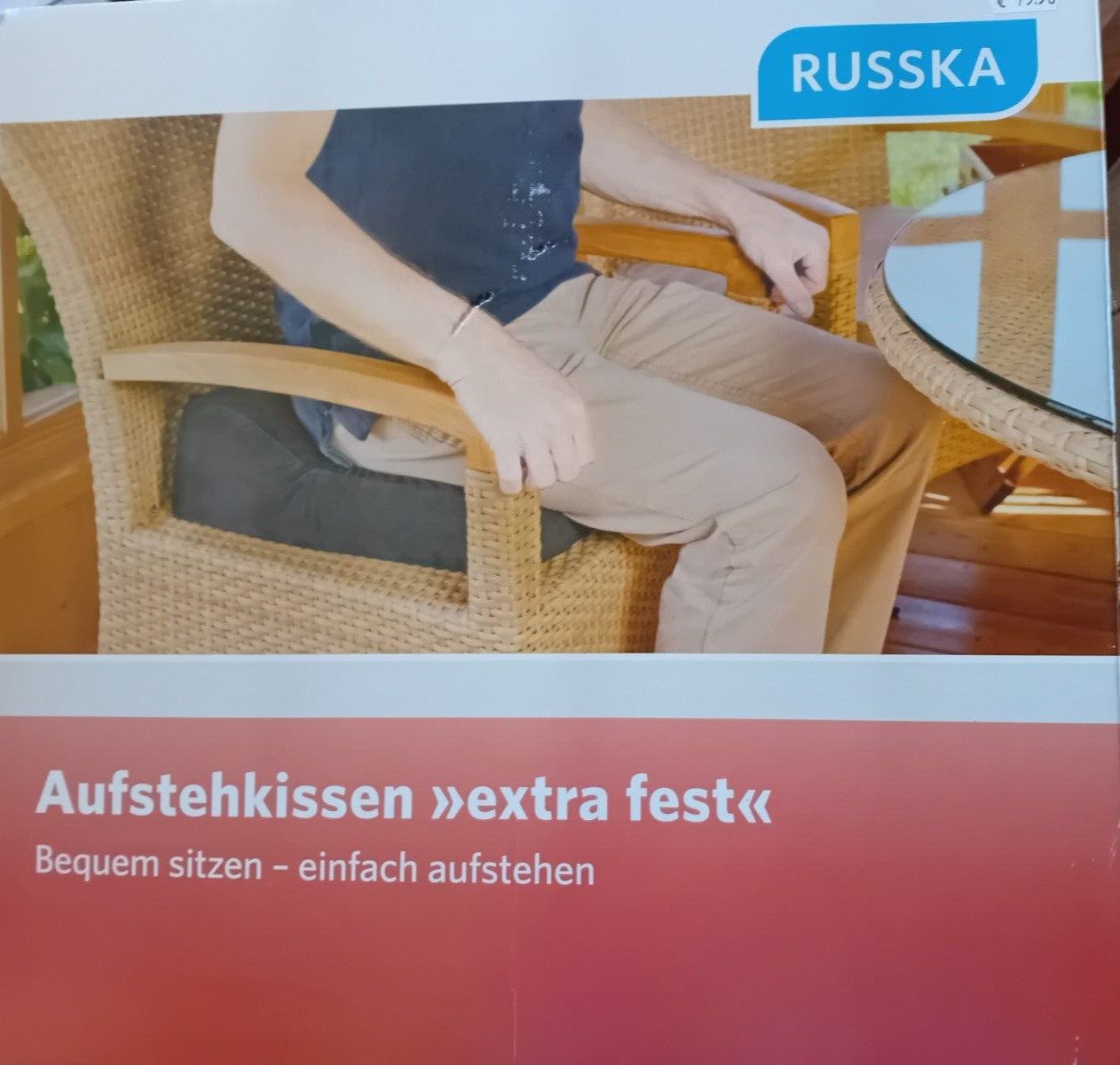 Aufstehkissen "extra fest" von Russka, ungebraucht, Hülle für Fotos geöffnet