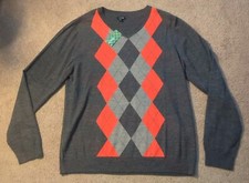 NWT Apt 9 XL Long Sleeve Argyle Lightweight Sweater Shirt Merino Wool Acrylic