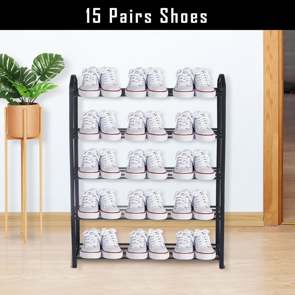 31 in. H 15Pair 5Tier Black plastic Shoe Rack, Sturdy Shoe Black eBay