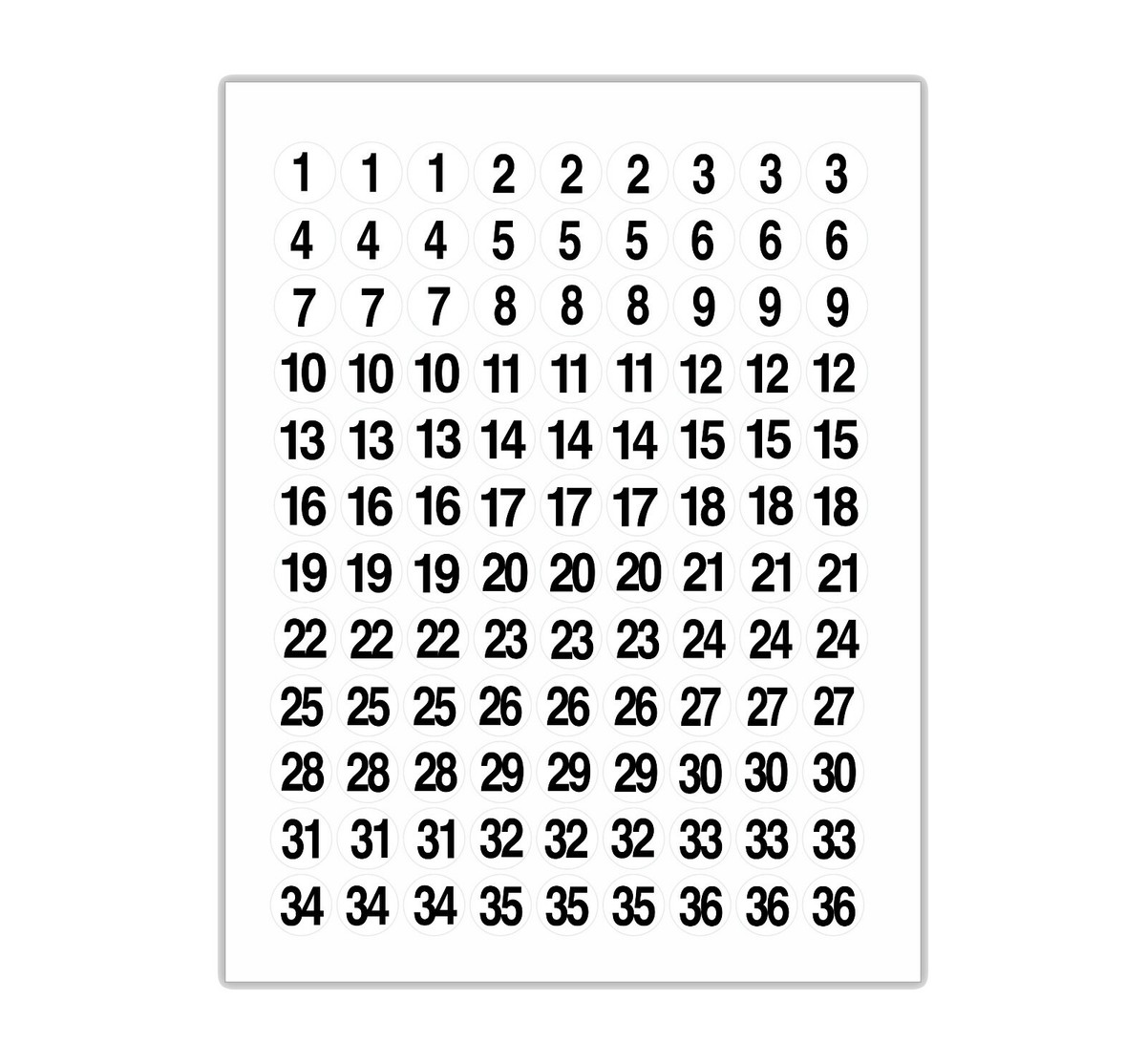 3x STICKERS NUMBERED 1-36 SEQUENTIAL WHITE~3/4