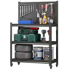  Heavy-Duty Adjustable Workbench with Pegboard Rolling Shelving Metal Work Bench