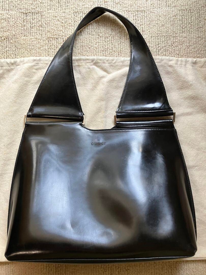 GUCCI 1995s Enamel leather Hand Bag Black By TOM FORD GUCCI 1995s Enamel leather Hand Bag Black By TOM FORD