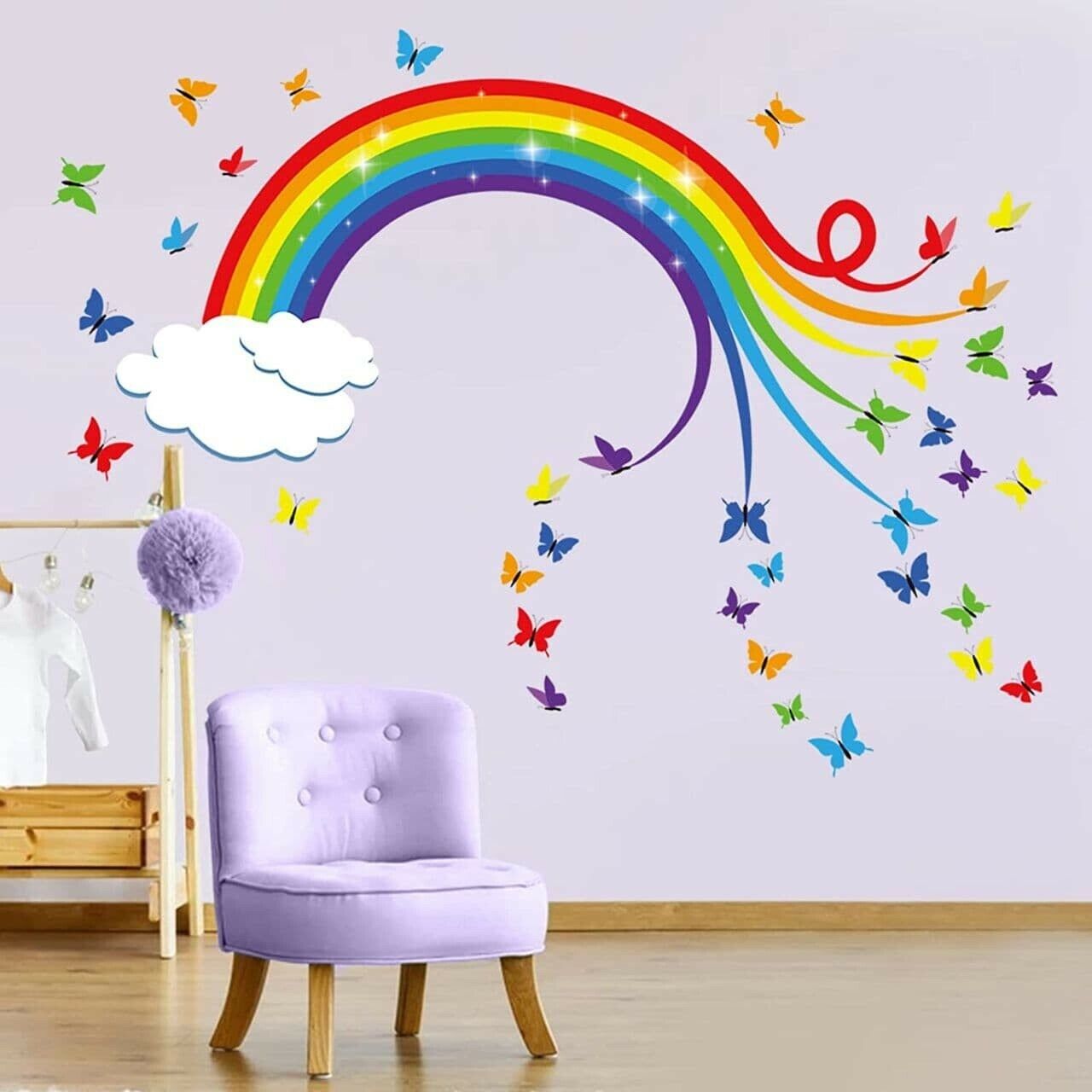 WALL STICKER RAINBOW BUTTERFLY DECAL CLOUD VINYL MURAL ART KIDS ...