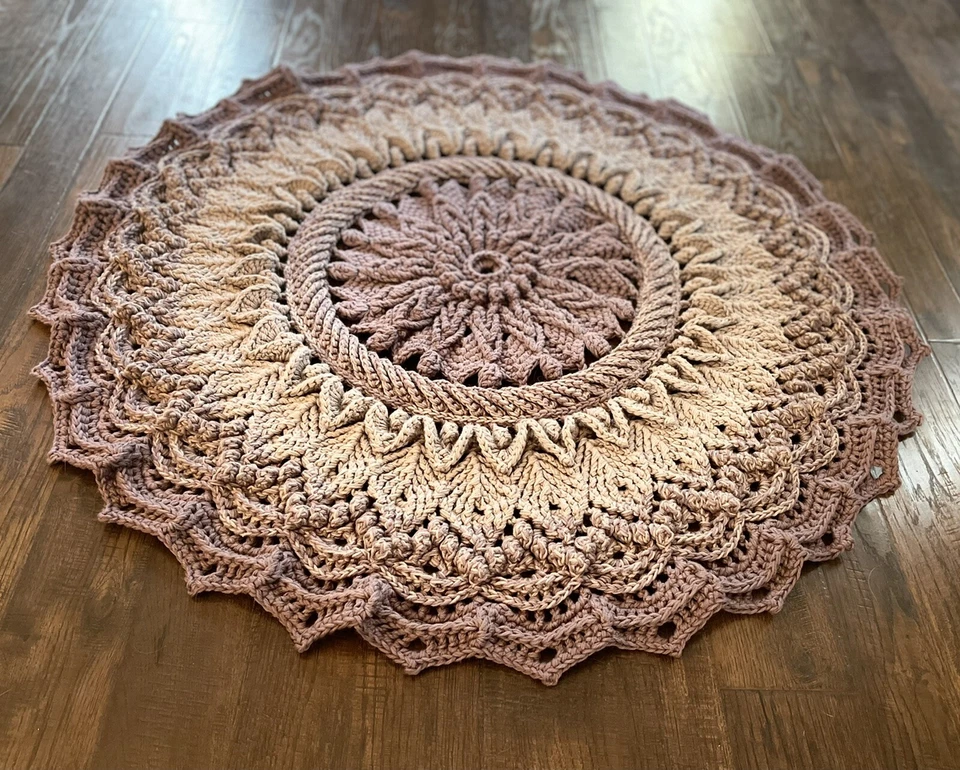 Alfombra redonda de algodón hecha a mano - Alfombra de ganchillo - Fibra natural - Hecha en EE. UU. Foto 3 de 4