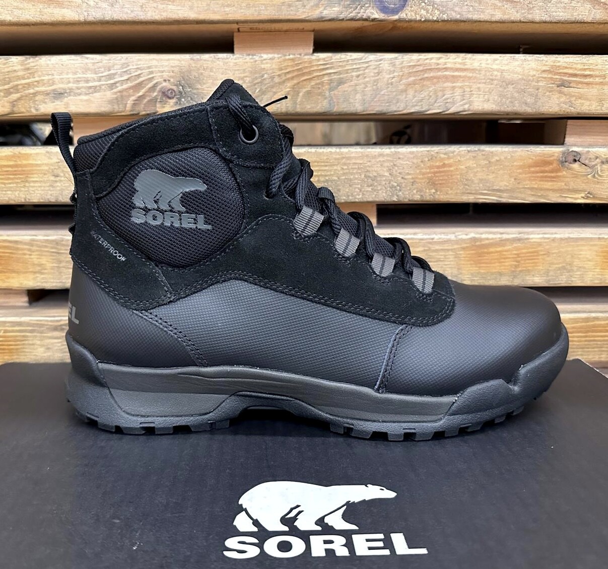 SALOMON Stivali invernali Sorel uomo Buxton pizzo pelle nera 2047401010 nuovi con scatola