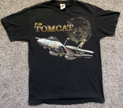 T-shirt vintage 1997 F-14 Tomcat chasseur jet T-shirt grand noir aviation RARE & NEUF !!! - Photo 1/5