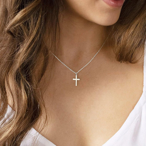 Diamond Cross Necklace for Women-Dainty 14K Gold Cubic Zirconia Pendant Necklace - Picture 2 of 8