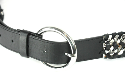 SANDRO Belt Women's 100 CM Metal Chain Braid Black Circle Buckle