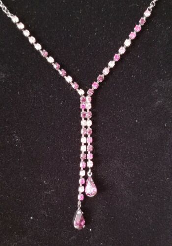 **Gun Metal Pink Purple Rhinestone Necklace** - Picture 1 of 5