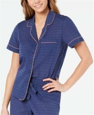 Charter Club Notch Collar Woven Cotton Pajama Top Button Up Shirt L