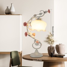 Flower Table Lamp Lily Shaped Glass Green Bedside Desk Light Gorgeous Ornament