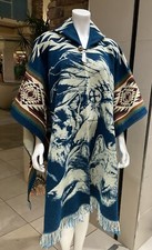 Handmade ALPACA Wool Poncho, Native American, Light Blue, Warm And Easy To Wear