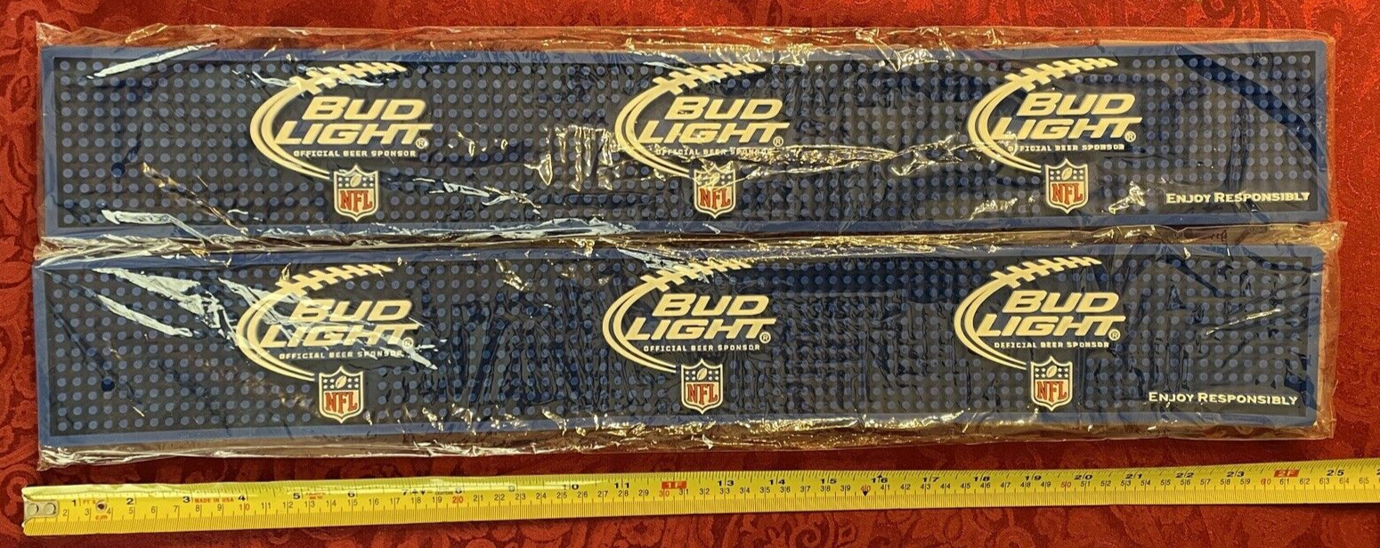 Lot of (2)NEW Bud Light NFL Football Beer Rubber Bar Spill Mat - Tap Kegerator