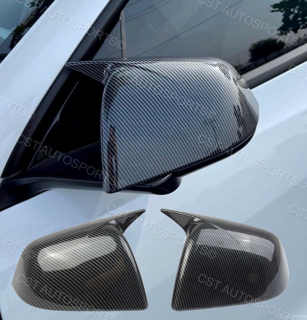 FOR 2020-2022 TESLA MODEL Y ADD-ON HORN STYLE CARBON FIBER MIRROR CAP COVERS