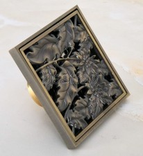 Antique Brass Carved Floor Drain 4" Square Washer Shower Waste Drainer shr052