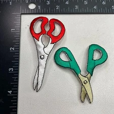 2 Patch Lot Red & Green SCISSORS Patches (Sewing, Seamstress, Teacher) 003M