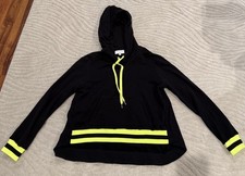 Veronica Beard x Bandier Laila Hoodie Black Neon Yellow Stripe Pullover Large L