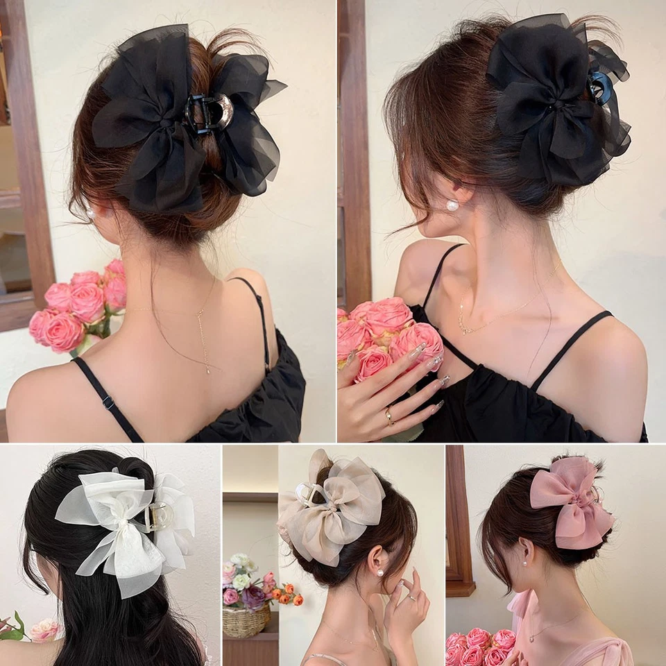 Malla Tul Arco Grande Cangrejo Clip Pasador Moño Pinza Cola de Caballo Horquilla Foto 2 de 4