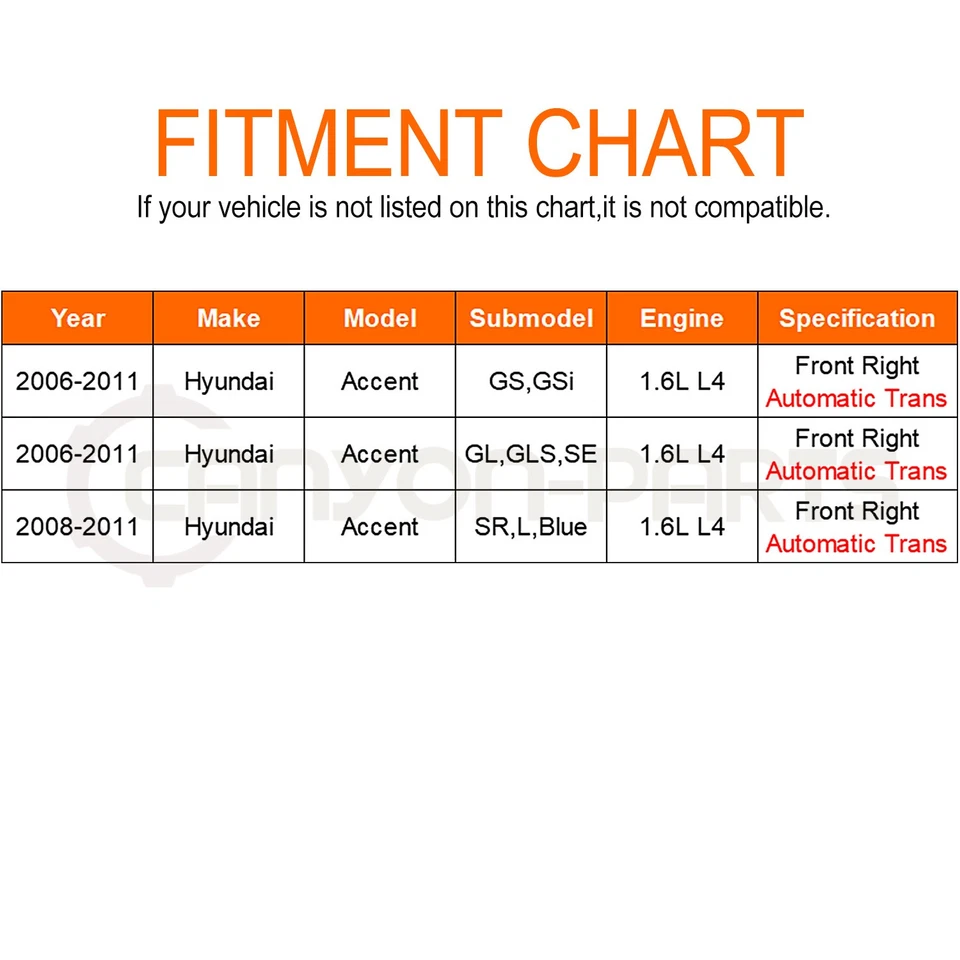 Conjunto de eje CV delantero derecho para Hyundai Accent 2006-2011 transmisión automática 1,6 L Foto 2 de 4