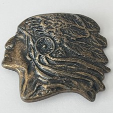 Vintage Indian Chief Native American Brass Belt Buckle Art Nouveau Style READ