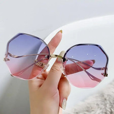 Rimless Polygon Sunglasses Metal Frame Sun Glasses Vintage Stylish Gradient Le
