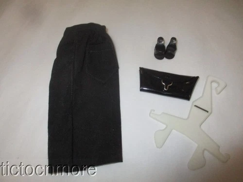VINTAGE BARBIE DOLL FASHION PAK CLOTHES BLACK SHEATH SKIRT VINYL PURSE HEELS