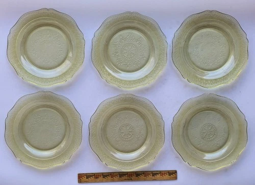 6 Federal Glass Patrician Spoke Amber Yellow Depression Glass 9¼" Luncheon Plate