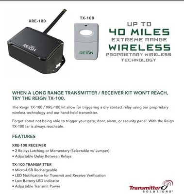 Reign XRE-100 TX-100 Wireless Extender Transmitter & Receiver Kit 1 Mile Range