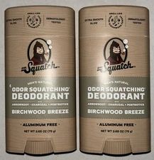 New! 2-Pack Dr. Squatch BIRCHWOOD BREEZE Aluminum Free Deodorant 2.65oz Each