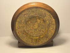 VTG Custom Wood Record Stand Holder Gold Multi Tone Textured Inlay Capacity 15