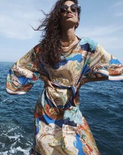 LIKE NEW ZIMMERMANN Alight Printed Silk Midi Dress SZ 3 Aus 14 US 10Nautical Map