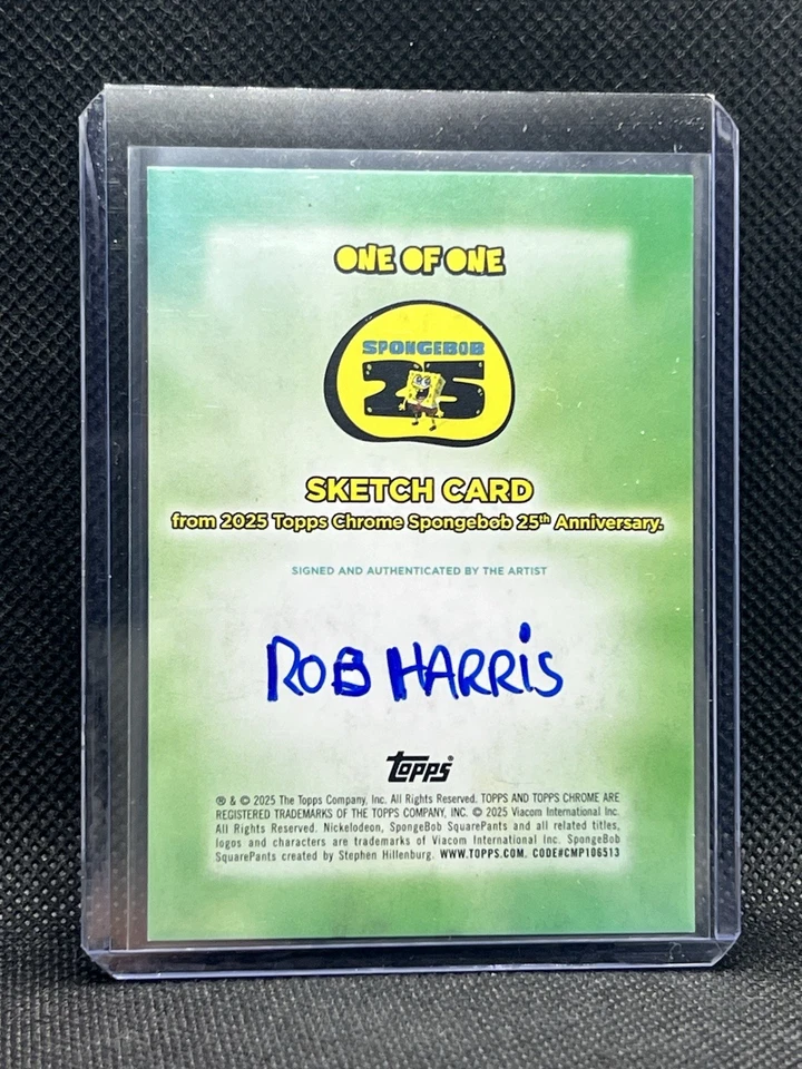 2025 Topps Chrome SpongeBob #1/1 SpongeBob Sketch Card By Rob Harris Auto 1/1 - Image 2 of 2