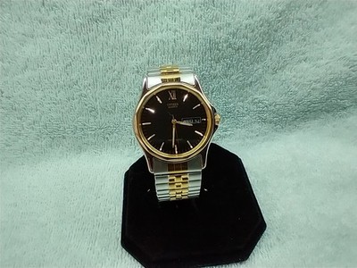 CITIZEN VTG ORIG MEN'S 1'ST YR 2 TONE STRETCH BAND DODECAGON BLK D/D FACE WATCH