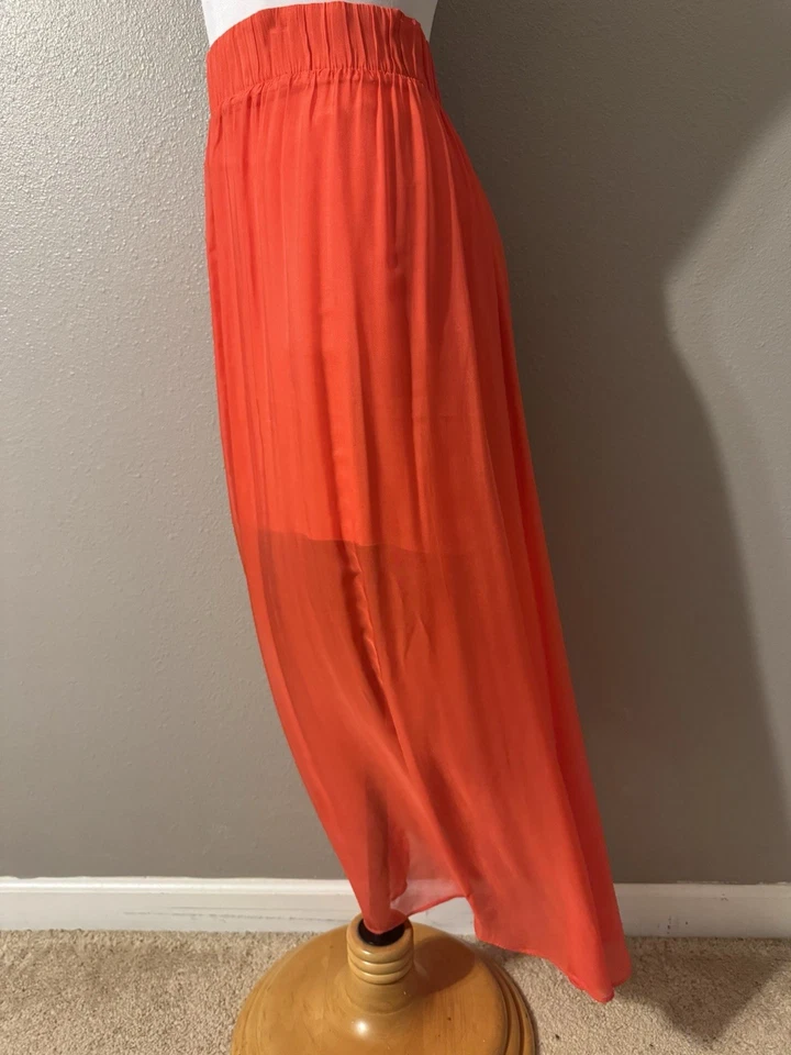 Falda Hale Bob Midi S Pequeña Roja Naranja Mezcla Seda Fluida Transparente Pull On Foto 4 de 4