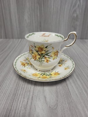 Queen's 'March' Fine Bone China Teetasse & Untertasse Narzissenmuster. PB