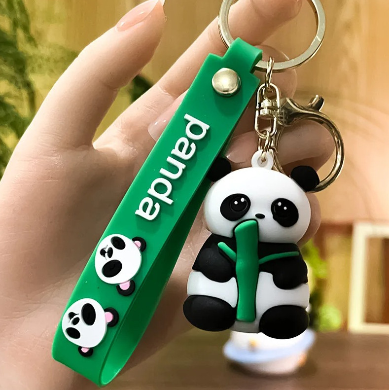 Cute Panda Keychain Bamboo Panda Silicone Bag Pendant Car Key Ring NEW